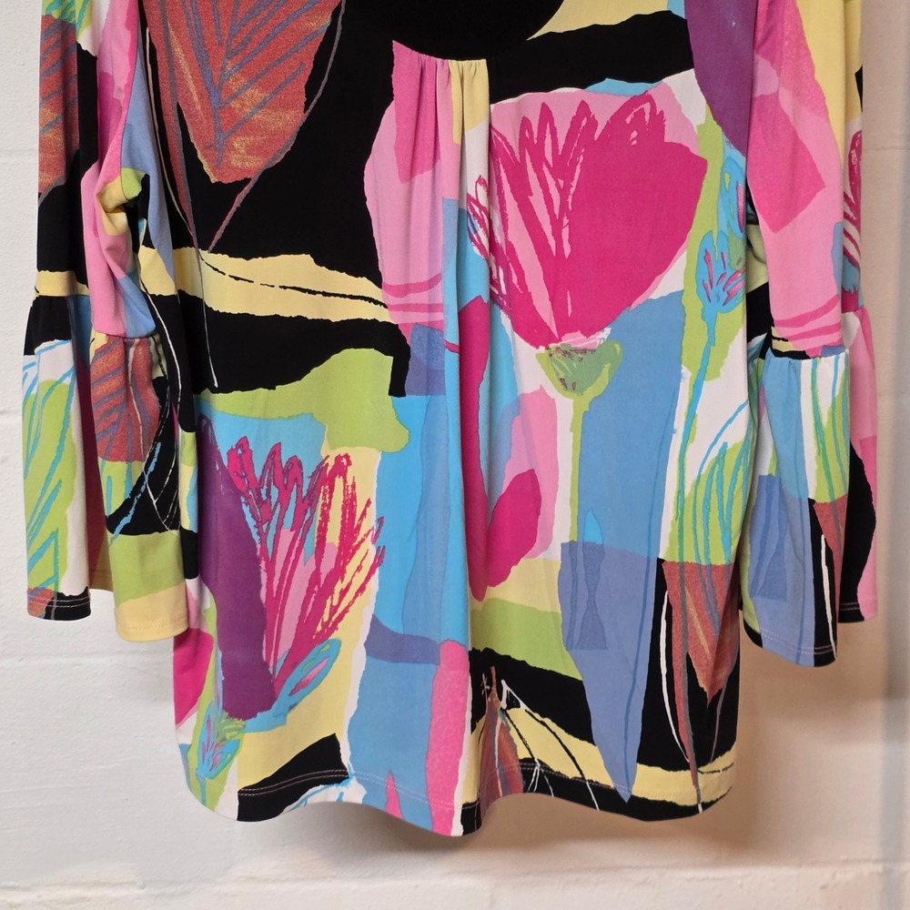 Vintage 90s Picadilly Fashions Abstract Bell Sleeve Split Neck Top Canada - Picture 5 of 10